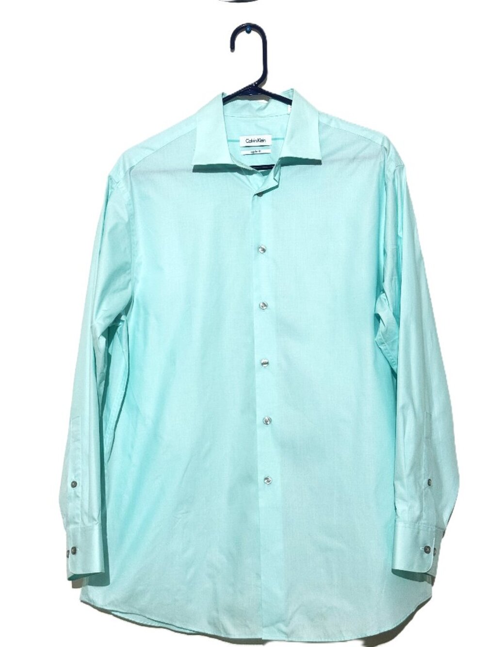 Kalvin Klein Men's Mint Green Regular Fit Dress Shirt 16.5 32/33 L Long Sleeve